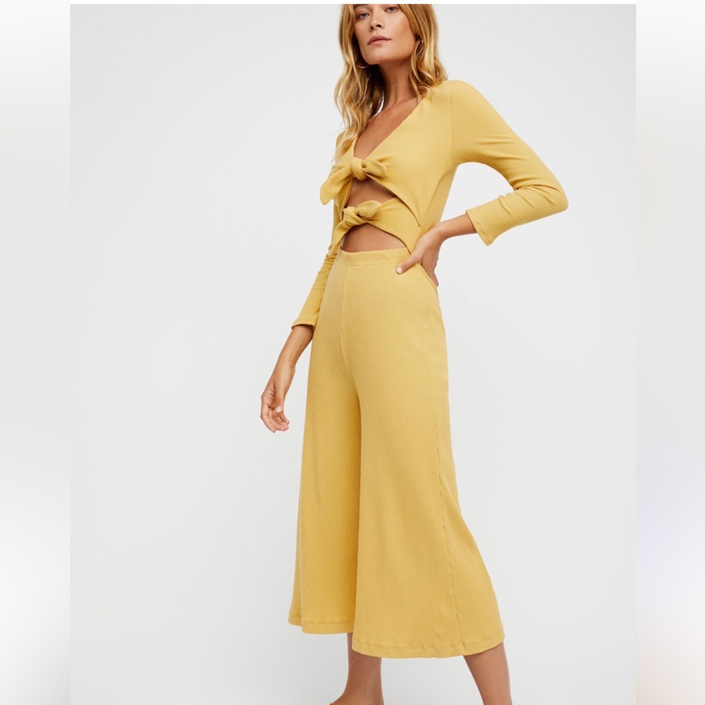 Free People Beach Look At Me Jumpsuit Yellow Gold Size Medium Ribbed